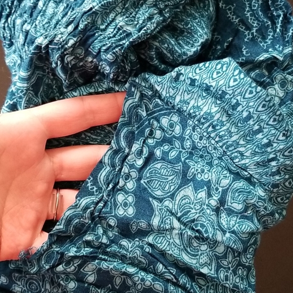 OS Cotton Rose Teal Boho Thai Buddha Pants - Picture 4 of 5